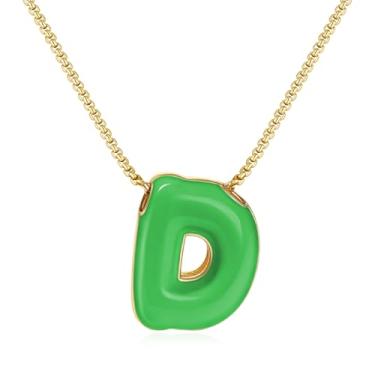 Imagem de KissYan Colar com letras de bolha, banhado a ouro 14 K, pingente de caixa com inicial de balão colorido, joia delicada para presente, Adjustable, Cobre, Sem Pedra Preciosa