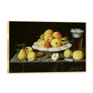 Imagem de NHLDZYH Moldura dourada. Tela de frutas botânicas vintage, impressão de estilo de pintura a óleo vintage, decoração de jantar country de fazenda, pronta para pendurar. C18. 40 x 60 cm.