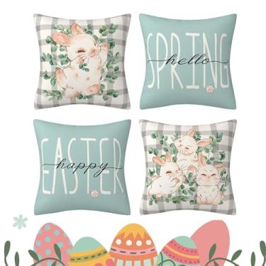 Imagem de Capas Para Almofadas De Páscoa 45x45 cm, 4 Peças Fecho Invisível Lavável, Capas para Almofadas e Fronhas de Primavera, para Sala Quarto Apartamento Sofá Cama Cadeira