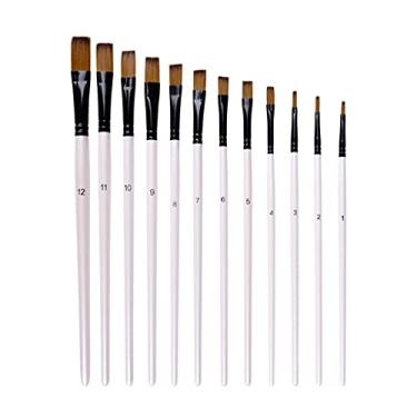 Imagem de Conjunto de 12 pincéis tinta Flat Nylon Hair para pintura acrílica óleo e aquarela Kits profissional artistas