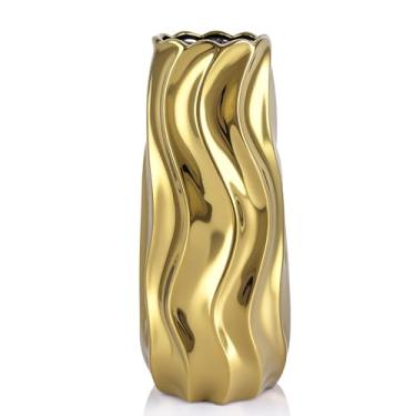 Imagem de Vaso de cerâmica – Vaso de flores minimalista preto e dourado, pequeno vaso de grama dos pampas, vaso central decorativo boho para decoração de casa, casamento, inauguração de casa, mesa, decoração de