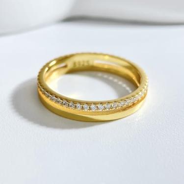 Imagem de 1 anel múltiplo de zircão joias finas aniversário empilhamento anel material anel de compromisso eternidade aniversário joias de luxo para mulheres, 6, Banhado a ouro, Sem pedra preciosa