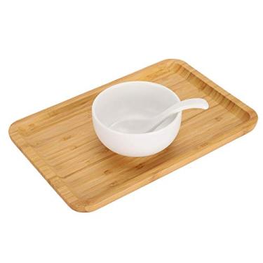 Imagem de Bandeja de Serviço Bambu Retangular para Uso em Cozinhas Domésticas Prato Armazenamento Alimentos Frutas e Bolo Feito à Mão com Textura Natural Fácil