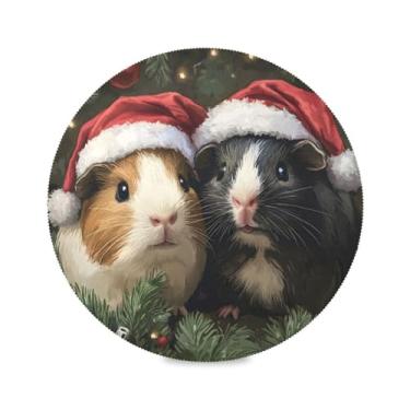 Imagem de STAYTOP Jogo americano redondo com porquinhos-da-índia de Natal com 4 peças, tapetes de mesa antiderrapantes fáceis de limpar para casa, cozinha, churrasco, festa, decoração de mesa