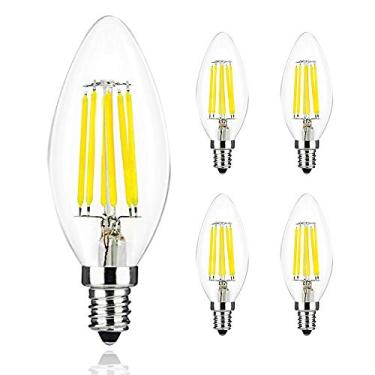 Imagem de Lâmpadas LED C35 E14 tipo vela, 6W (equivalente a 60W), 560 lúmens, branco frio 6000-6500K, para lustres, encaixe E14 (rosca pequena tipo Edison), pacote com 4 unidades.