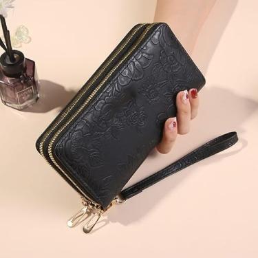Imagem de Carteira feminina feminina com porta-cartão de crédito fofa carteira feminina clutch bolsas longas, Preto, Bonito