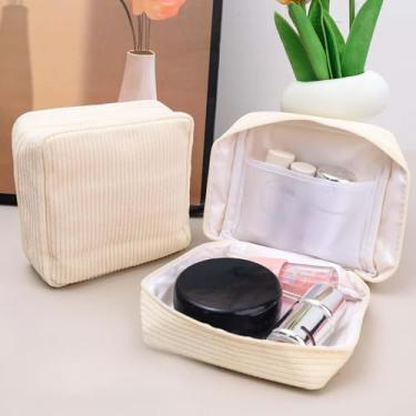 Imagem de Mini bolsa de armazenamento de cosméticos de veludo cotelê portátil para viagem, bolsa com zíper, ferramentas de maquiagem, joias, organizador de itens pequenos, Amarelo Offf, Casual