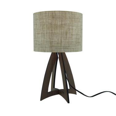 Imagem de Abajur Pequeno Base Madeira Marrom E Cúpula Tecido Linho