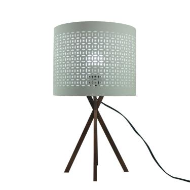 Imagem de Abajur Base Madeira Cobre e Cúpula Renda Vazada Bege