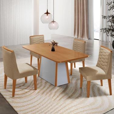 Imagem de Mesa De Jantar Diane 120cm Tampo Mdf Lam 4 Cadeiras Eloise Moderna Turim 07 Naturale Off White
