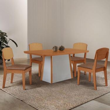 Imagem de Mesa Jantar Diane 120cm Tampo Mdf Lam 4 Cadeiras Copper Pre Moderna Tork Naturale Off White