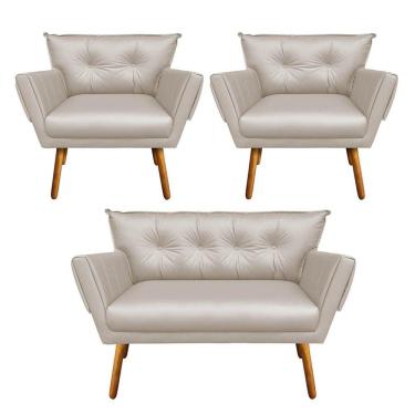 Imagem de Kit 1 Namoradeira e 2 Poltronas Anitta Corino Bege - Drossi