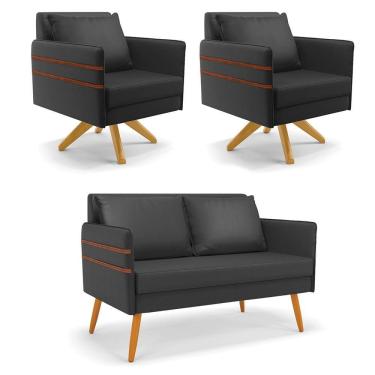 Imagem de Kit 01 Namoradeira 02 Lugares E 02 Poltronas Mari Corino Base De Madeira Ma30 - D'Rossi Preto