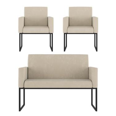 Imagem de Kit 2 Poltronas + Namoradeira Para Recepção Bege