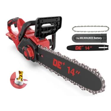 Imagem de Motosserra elétrica sem escova de 35,5 cm sem fio, motosserra compacta com lubrificação automática, baixo recuo, motosserra alimentada por bateria para aparar árvores, limpeza de tempestade, corte de