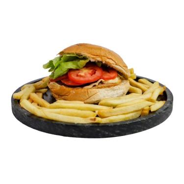 Imagem de Kit 3 Pratos De Hambúrguer Porções Redondo Pedra Sabão 26Cm