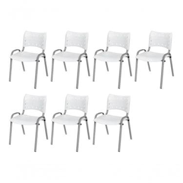 Imagem de Cadeira Iso Base Cinza, Igreja, Escola, Escritório - Branco Kit 7 Peças