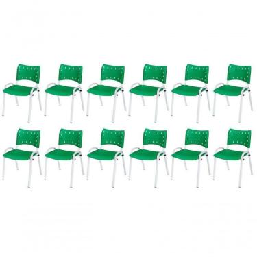 Imagem de Cadeira Iso Base Branco Igreja, Escola, Escritório - Verde Kit 12 Peças