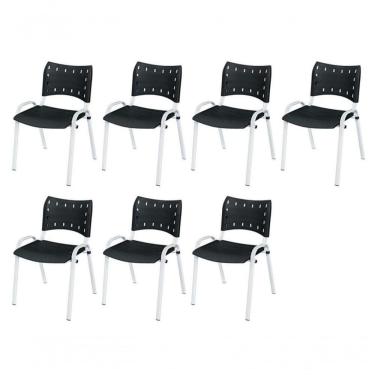 Imagem de Cadeira Iso Base Branco Igreja, Escola, Escritório - Preto Kit 7 Peças
