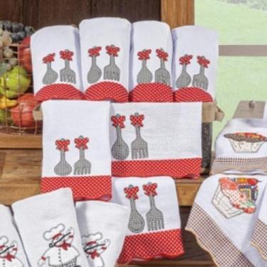 Imagem de Jogo Semaninha de Panos de Prato Bordados 07 Peças 100% Algodão - Talh