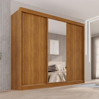 Imagem de Guarda-roupa Casal com Espelho 3 Portas 4 Gavetas 100% Mdf Ipanema Cinamomo/ Off White