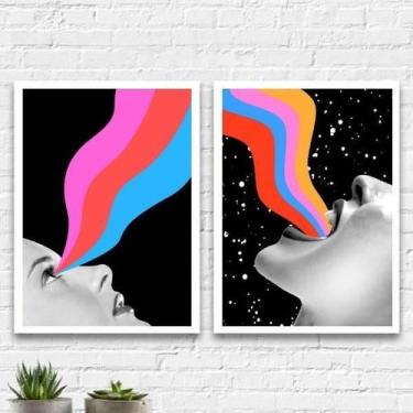 Imagem de Kit 2 Quadros Mulheres Arco-Íris 33X24Cm Madeira Branca - Quadros On-L