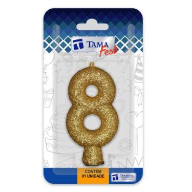 Imagem de Vela de aniversário Número Dourado Nº 8 com 10 un. - TAMAROZZI EMBALAG