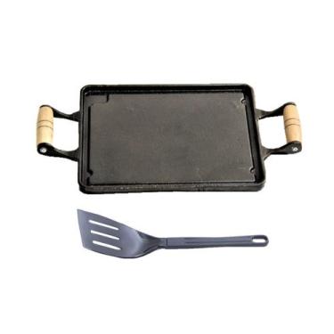 Imagem de Chapa Lisa Antiaderente Alça Madeira 28x23cm e Espátula - Alumínios Vi