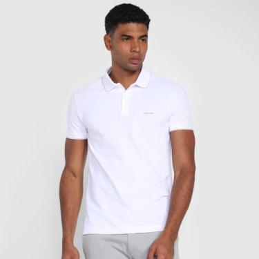 Imagem de Camisa Polo Slim Calvin Klein Masculina, Branco, GG