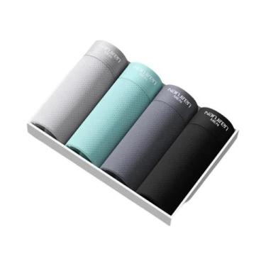 Imagem de Cuecas Boxer Masculinas plus Size Pretas De Seda Gelada, Kit Com 4 Peç