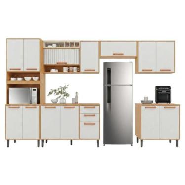 Imagem de Armário De Cozinha Completa 14 Portas 2 Gavetas Núbia Madeirado/Off Wh