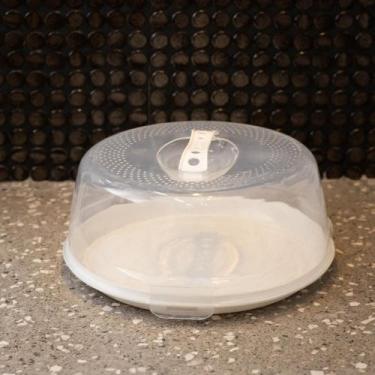 Imagem de Prato para Bolo Lyor de Plástico com Tampa e Alça Branco