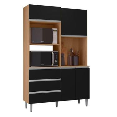 Imagem de Armário para Cozinha Kit Livia 120 cm Amendoa com Preto - AJL - AJL Mó