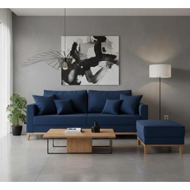 Imagem de Conjunto Sofá Beny 1,80m e Puff Beny, 2 Peças, Tecido Linho, Base e Pé