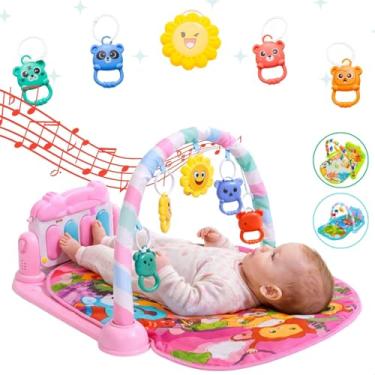 Imagem de Tapete de Atividades Musical com Piano para Bebê, Arco de Brinquedos Interativos, Estampado e Cores Vibrantes (Rosa)