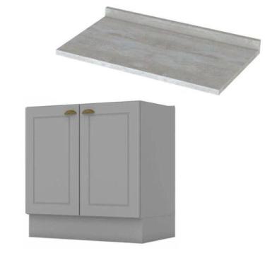 Imagem de Balcão Henn 80cm Com Tampo Mdf Para Cozinha Cinza/calcare - MÓVEIS HEN