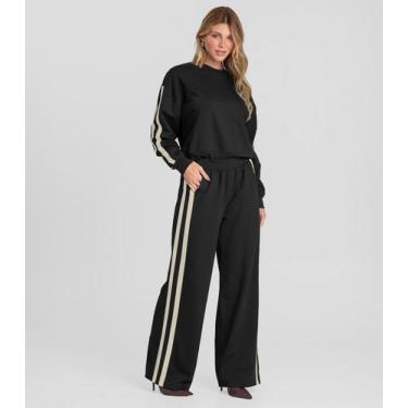 Imagem de Calça Feminina Pantalona em Molecotton Dianna Preto, GG, Preto