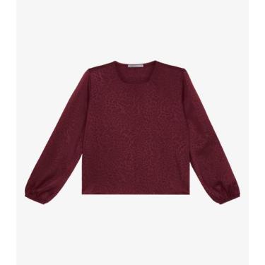 Imagem de Blusa Manga Longa Jaquard Acetinado Onças Feminina Vermelho - Endless,