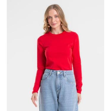 Imagem de Blusa Feminina Manga Longa Cotton Básica Rovitex Vermelho, M, Vermelho