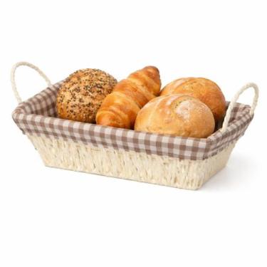 Imagem de Cesta De Pão Forro Tecido Cesto Pães Bolo Mesa Posta Alça Lateral Café