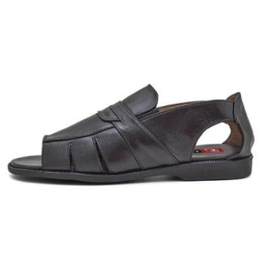 Imagem de Sandália Masculina Rasteira Ortopédica Couro Preto Confort-Masculino