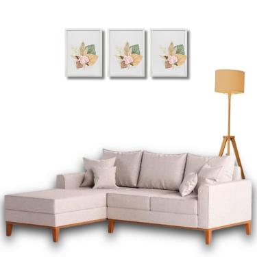 Imagem de  Sofá Beny com Chaise Esquerda, 2,00x1,40m, 3 Lugares, Linho, Base em Madeira.