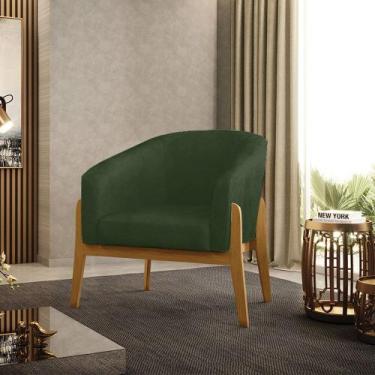Imagem de Poltrona Sala Decorativa Stella Base de Madeira Sintético PU Verde D03