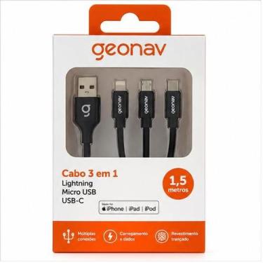 Imagem de Cabo Geonav 3 Em 1 Lightning Mfi, Micro Usb E Usb 1,5M