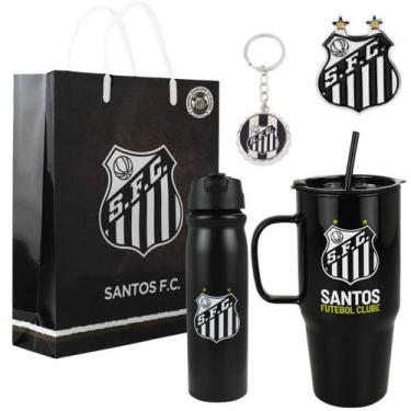 Imagem de Kit Presente Torcedor Garrafa Caneca Chaveiro Broche - Santos - Mileno