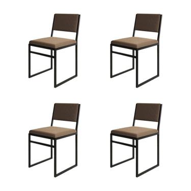 Imagem de Kit 4 Cadeiras de Jantar Industrial Isa Assento Veludo Marrom para Mesa Sala Cozinha De...