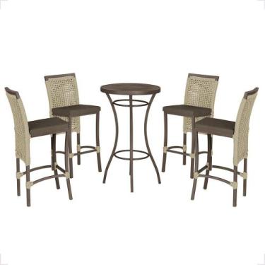 Imagem de Mesa Bistrô e 4 Banquetas Roma Marrom Corda Náutica Estofado 9 Trama O