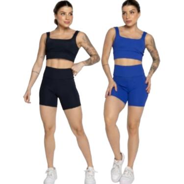 Imagem de KIT 2 Conjunto Top Alça Grossa e Short Smart Serra e Mar Alta Compressão Academia Moda...