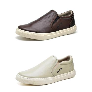 Imagem de Kit 02 Slip On Sapatênis de Couro sem Cadarço Confortável CSF Franca NS Maritimo Mascul...