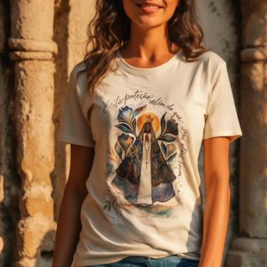 Imagem de Camiseta Religiosa Estampa Proteção Fé Algodão Confortável Durável Est
